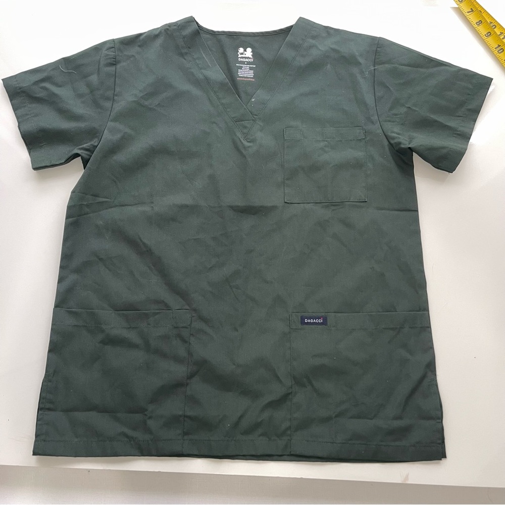 DAGACCI shirt NURSING TOP new solid GREEN short sleeve V NECK scrub top S